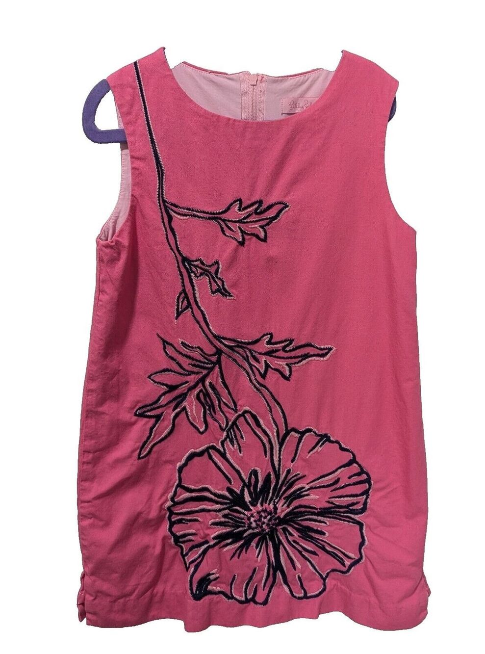 Lilly Pulitzer Girls Dress 6 Pink Navy Floral Embroidered Shift Sleeveless